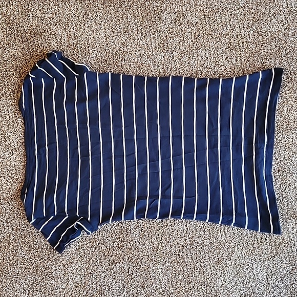 Aeropostale Womens V Neck Shirt M Striped Blue White Short Sleeve - Picture 4 of 4